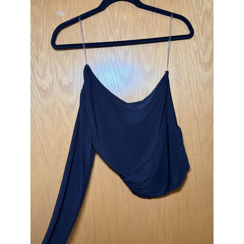 Windsor Women's Black One Sleeve Asymmetrical Going Out Top Size M